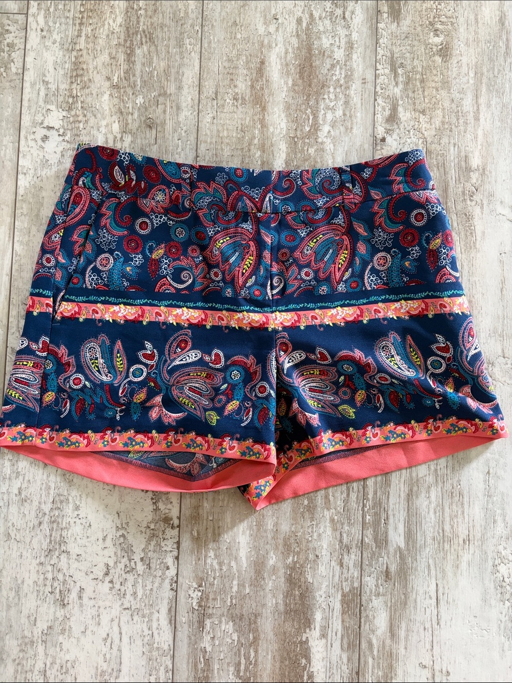 Women’s Navy Paisley Performance Shorts with Coral Trim